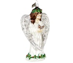 Engel med fugl, 14 cm hånddekorert glassfigur