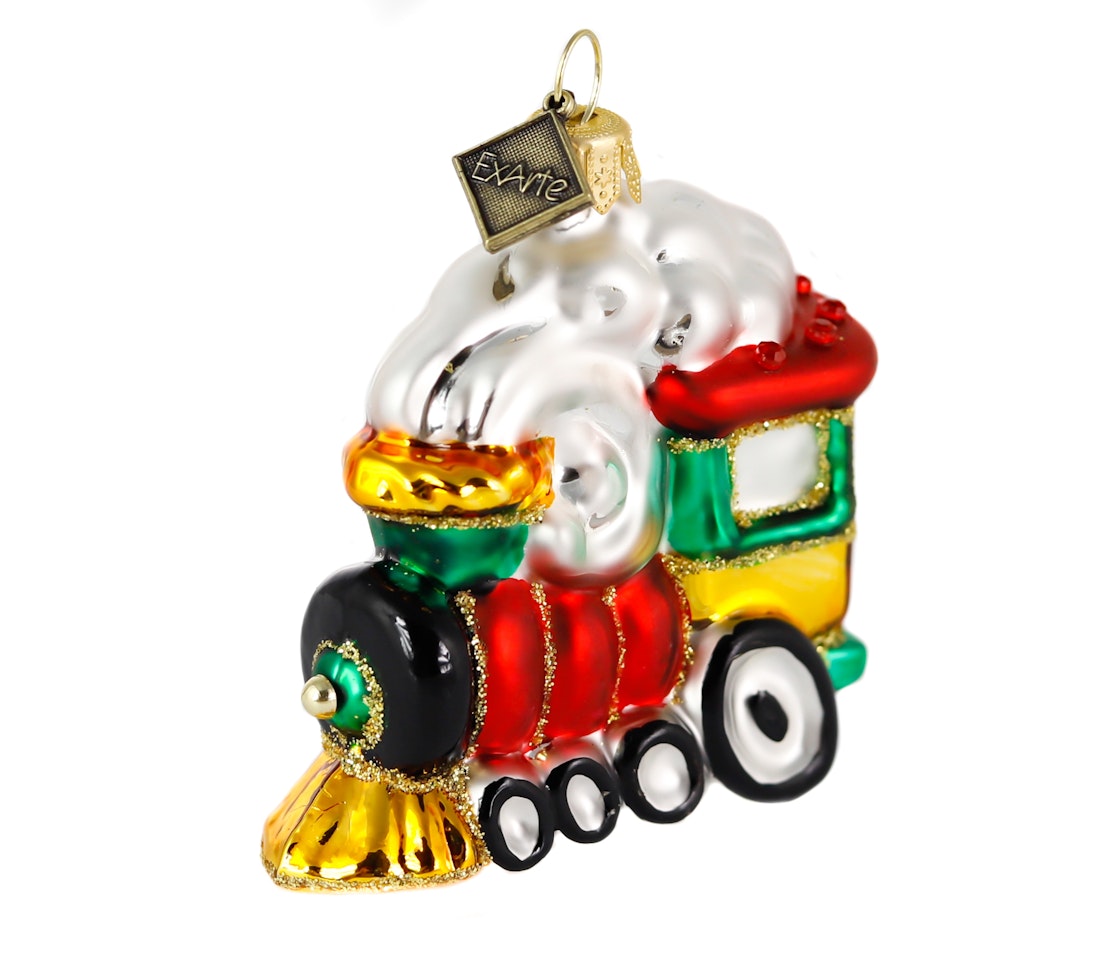 Julelokomotivet, 8 cm hånddekorert glassfigur