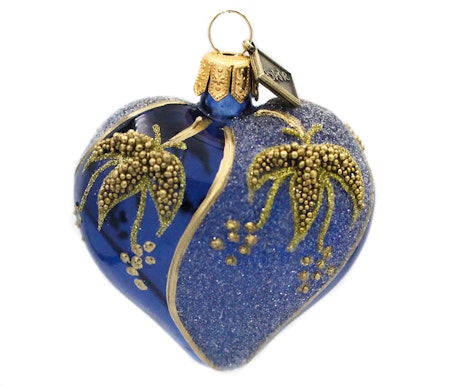 Marineblå hjerte, 5 cm hånddekorert glasshjerte
