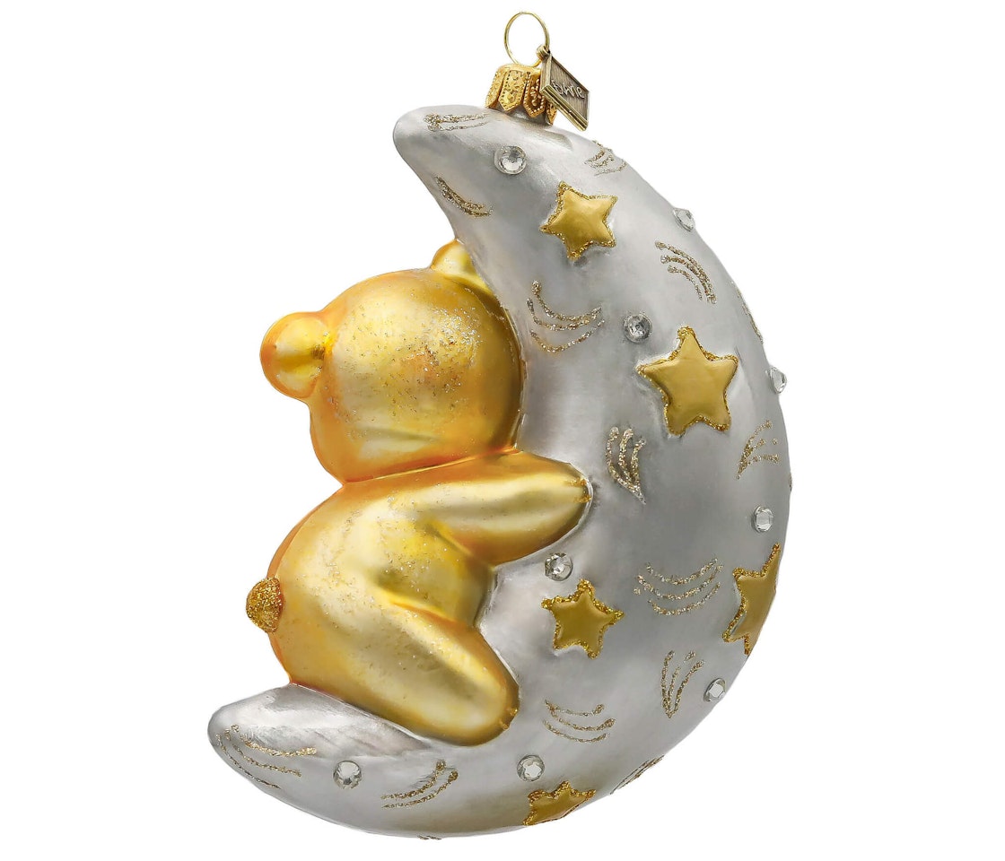 Bamsen på sølvmånen, 12 cm hånddekorert glassfigur