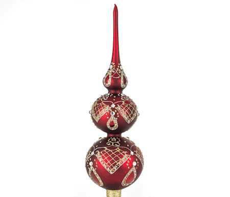 Diamantene på det røde spir, 42 cm hånddekorert glass-spir