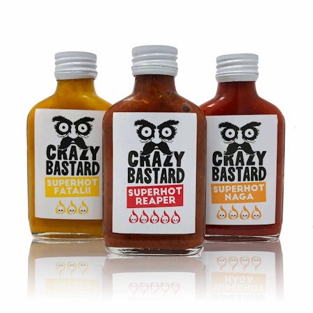 Crazy bastard SUPERhot chilisaus 3-pack(ekstremt sterk)