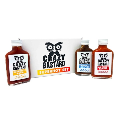 Crazy bastard SUPERhot chilisaus 3-pack(ekstremt sterk)