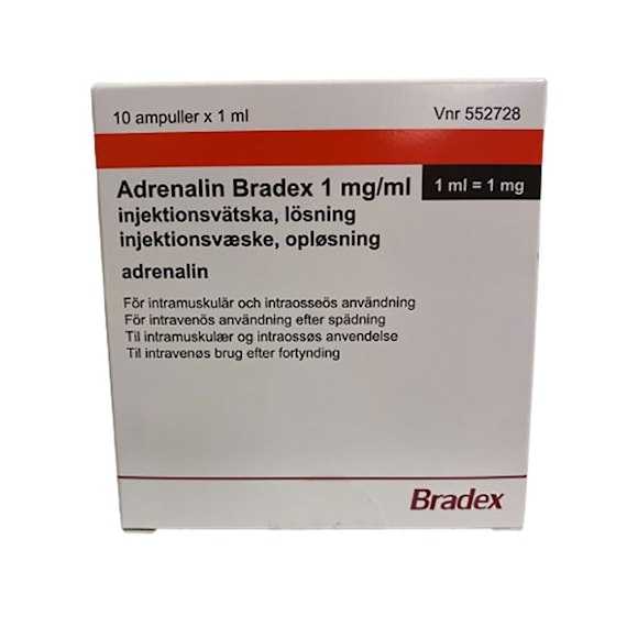 Adrenalin Bradex,  Injektionsvätska, lösning 1 mg/ml  10x1 ml