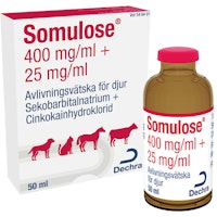 Somulose, avlivningsvätska för djur 400 mg/ml + 25 mg/ml, 50 milliliter