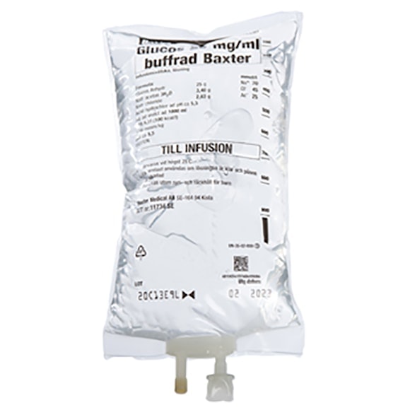 Glucos Baxter 25 mg/ml buffrad, inf-vätska, lösning, 10 x 1000 milliliter