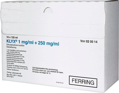 Klyx, rektallösning 1mg/ml+250mg/ml, 10 x 120 milliliter