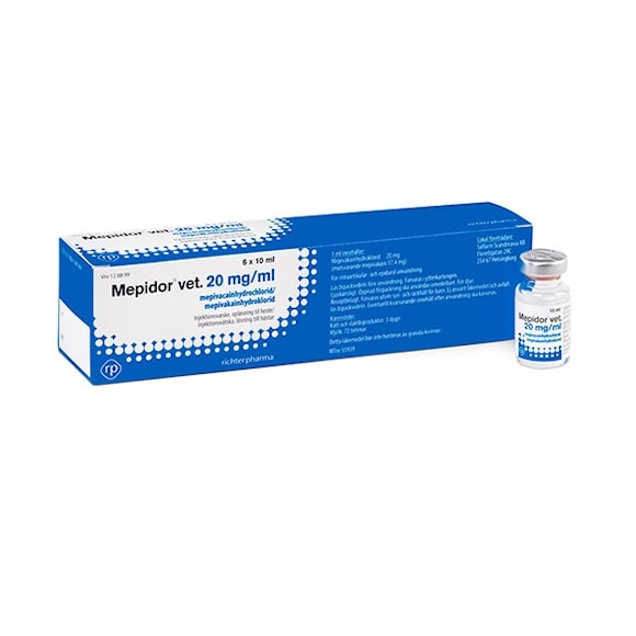 Mepidor vet., inj-vätska, lösning 20 mg/ml, 6 x 10 milliliter