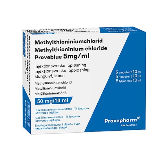 Methylthioninium chloride Proveblue, inj-vätska, lösning 5 mg/ml, 5 x 10 milliliter