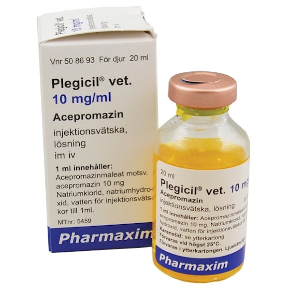 Plegicil vet., inj-vätska, lösning 10 mg/ml, 20 milliliter