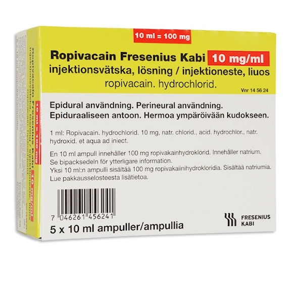 Ropivacain Fresenius Kabi, inj-vätska, lösning 10 mg/ml, 5 x 10 milliliter
