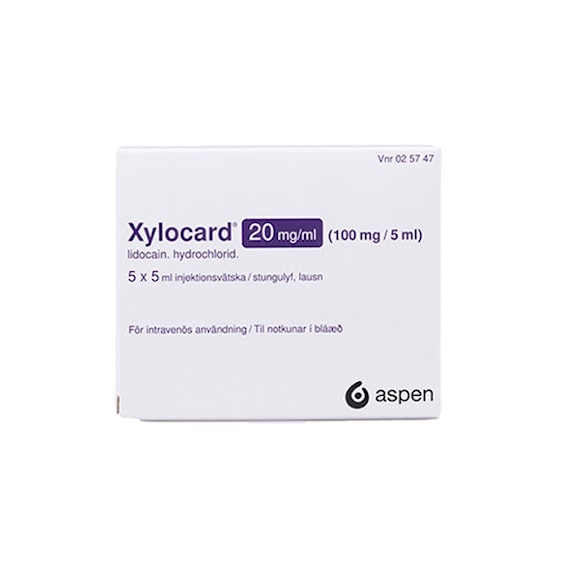 Xylocard, inj-vätska, lösning 20 mg/ml, 5 x 5 milliliter