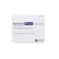 Xylocard, inj-vätska, lösning 20 mg/ml, 5 x 5 milliliter