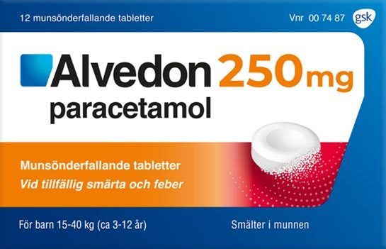 Alvedon 250 mg 12 styck Munsönderfallande tablett