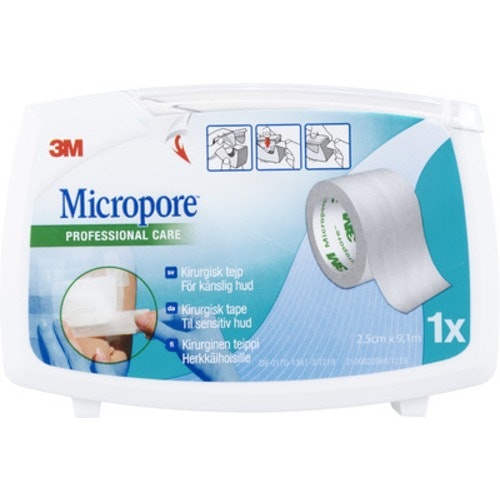 3M Micropore Tejp Vit, kirurgisk tejp, 25 mm x 9 m, 1 st