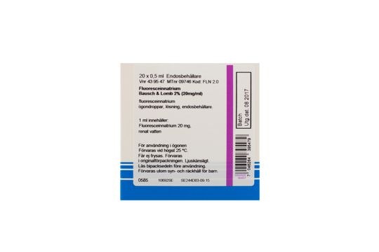 Fluoresceinnatrium Bausch & Lomb 2 % (20 mg/ml) 20 x 0,5 milliliter Ögondroppar