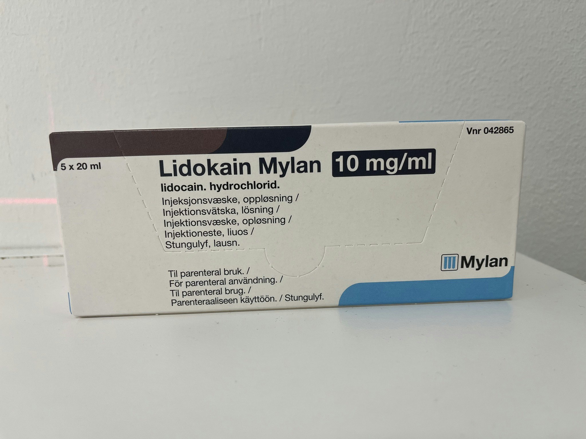 Lidokain Mylan, inj-vätska, lösning 10 mg/ml, 5 x 20 milliliter, xylocain motsvarande