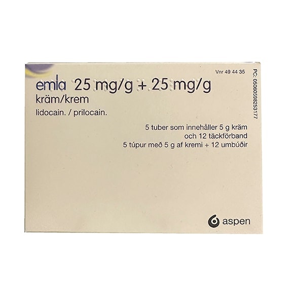 EMLA, kräm 25 mg/g + 25 mg/g Aspen Nordic, 5 x 5 gram