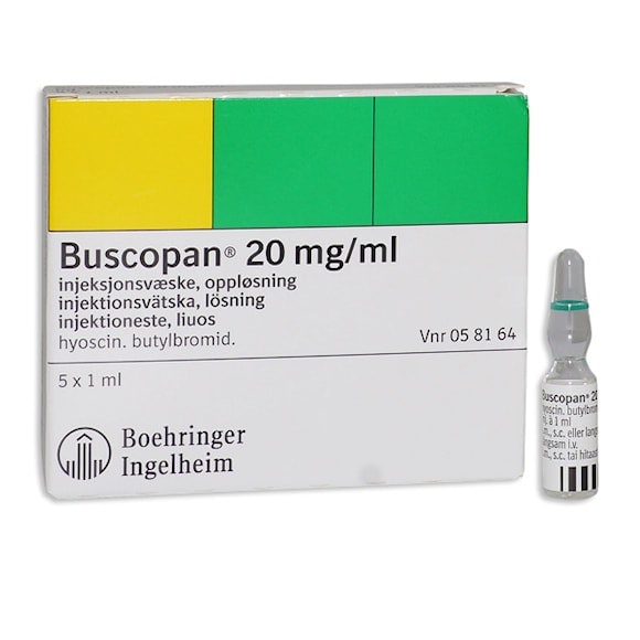 Buscopan, inj-vätska, lösning 20 mg/ml STADA Nordic ApS, 5 x 1 milliliter