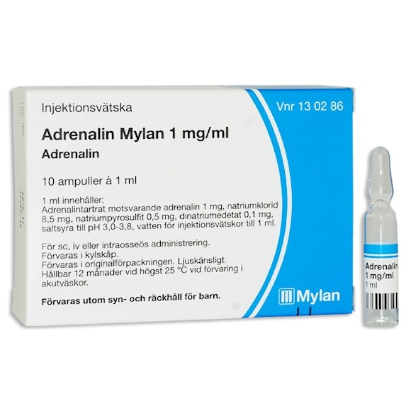 Adrenalin Mylan 1 mg/ml 10 x 1 milliliter Injektionsvätska, lösning