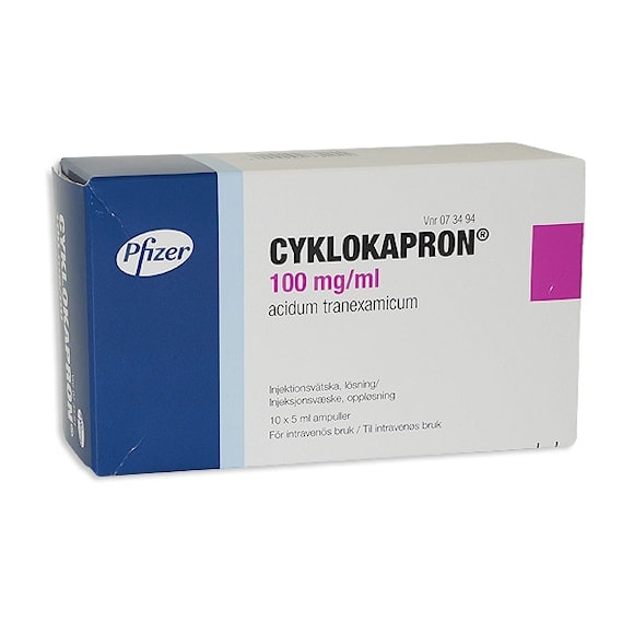 Cyklokapron, inj-/inf-vätska, lösning 100 mg/ml Pfizer AB, 10 x 5 milliliter