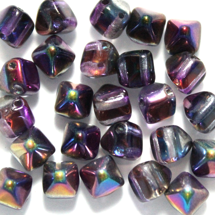 Crystal Magic Purple Pyramid Beads 6x6mm 25st