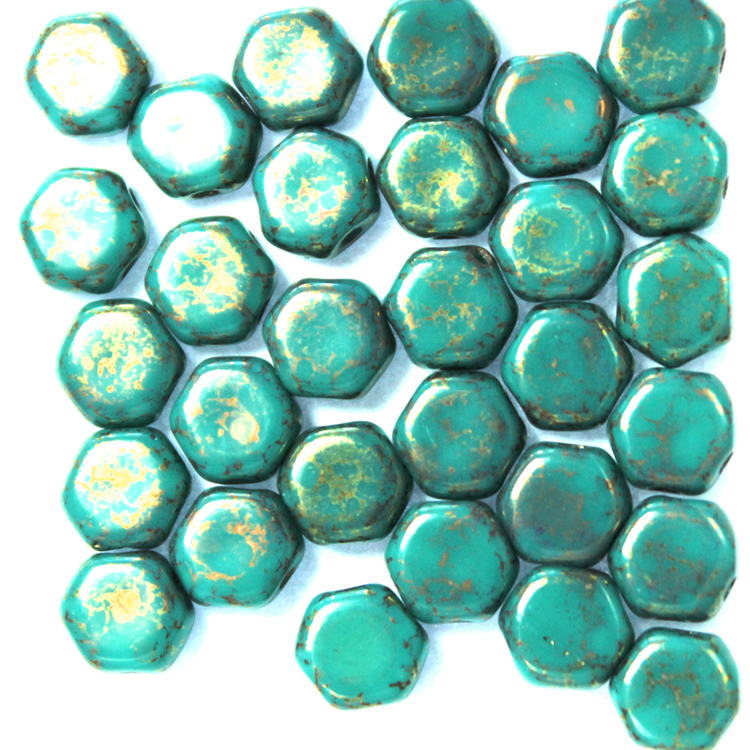 Opaque Turqoise Green Copper Picasso Honeycomb 30st