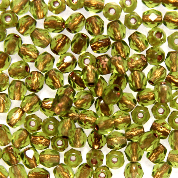 Copper Lined Olivine Fire Polish 3mm 100st