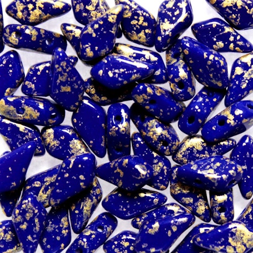 Opaque Blue Gold Splash Kite Bead 10g