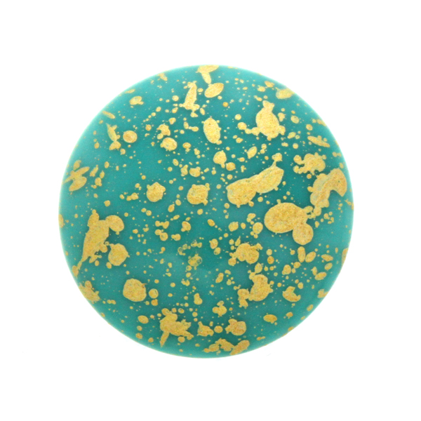 Dark Turquoise Gold Splash Cabochon Par Puca 25mm 1st