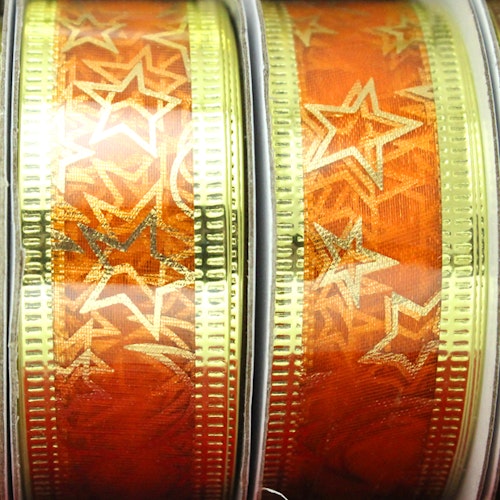 Orange med Juliga Gulddetaljer Organzaband 25mm 2,5m