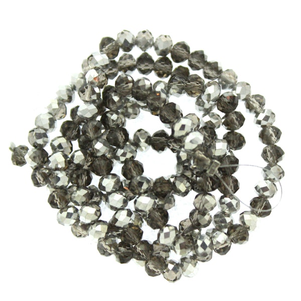 Black Diamond Half Metallic Silver Facetterade Rondeller / Abacus 3x4mm ca150st
