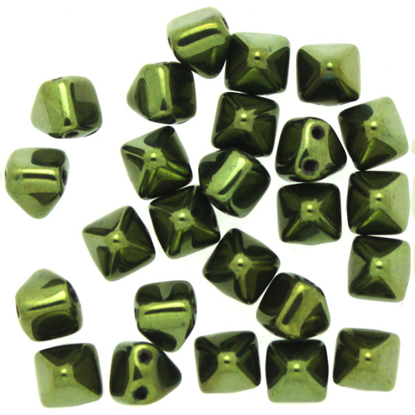 Jet Green Luster Pyramid Beads 6x6mm 25st