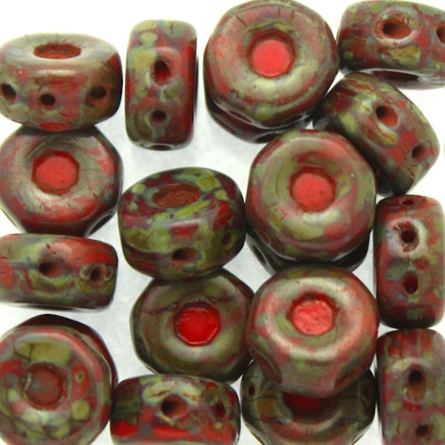 Opaque Red Dark Travertin Octo Beads 10g
