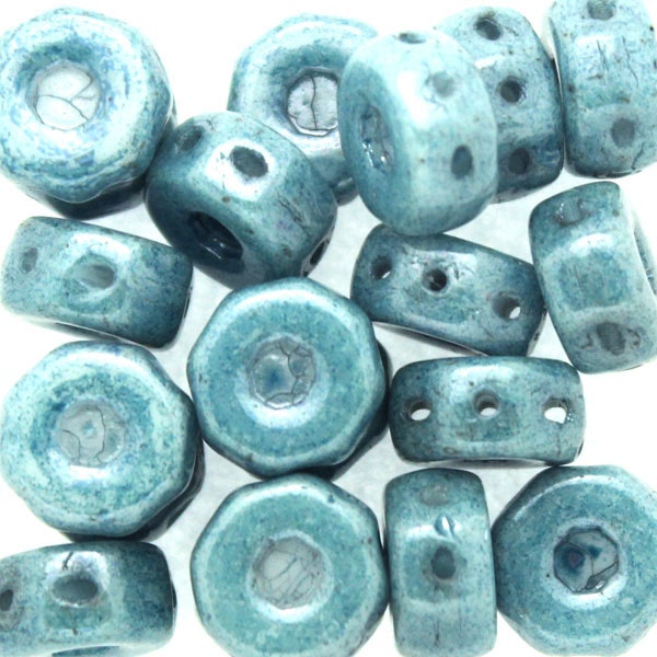 Opaque White Blue Luster Octo Beads 10g