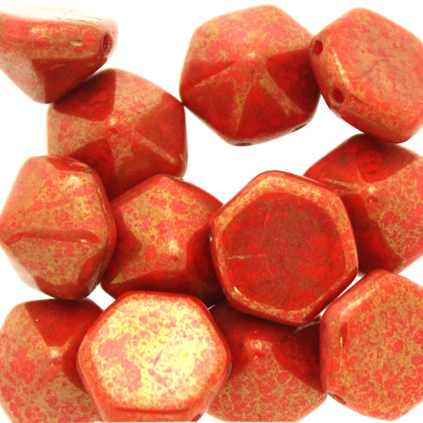 Opaque Light Coral Copper Picasso Pyramid Hex 12st
