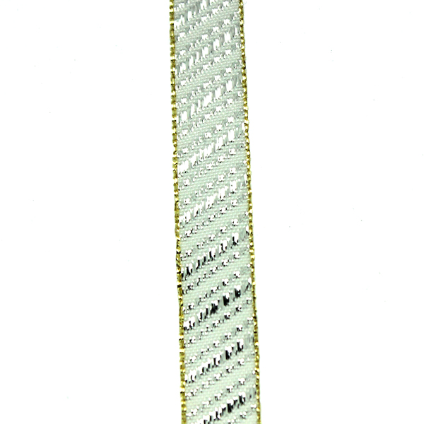 Vit Silverränder och Guldglitterkant Polyesterband 10mm 1m