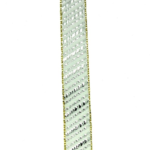 Vit Silverränder och Guldglitterkant Polyesterband 10mm 1m