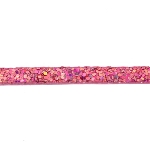 Pink Glitter Imitationsläder 5mm Platt 20cm