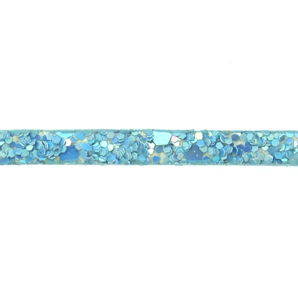 Turquoise Glitter Imitationsläder 5mm Platt 20cm