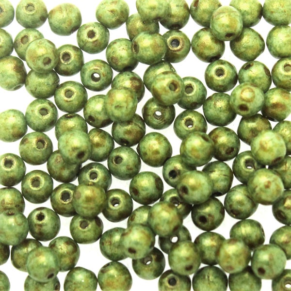 Opaque Green Spotted Runda/Druks 4mm 100st