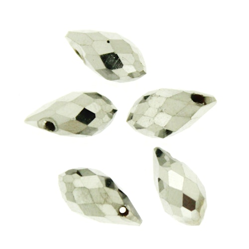 Metallic Silver Droppe Glas 12x6mm 1st