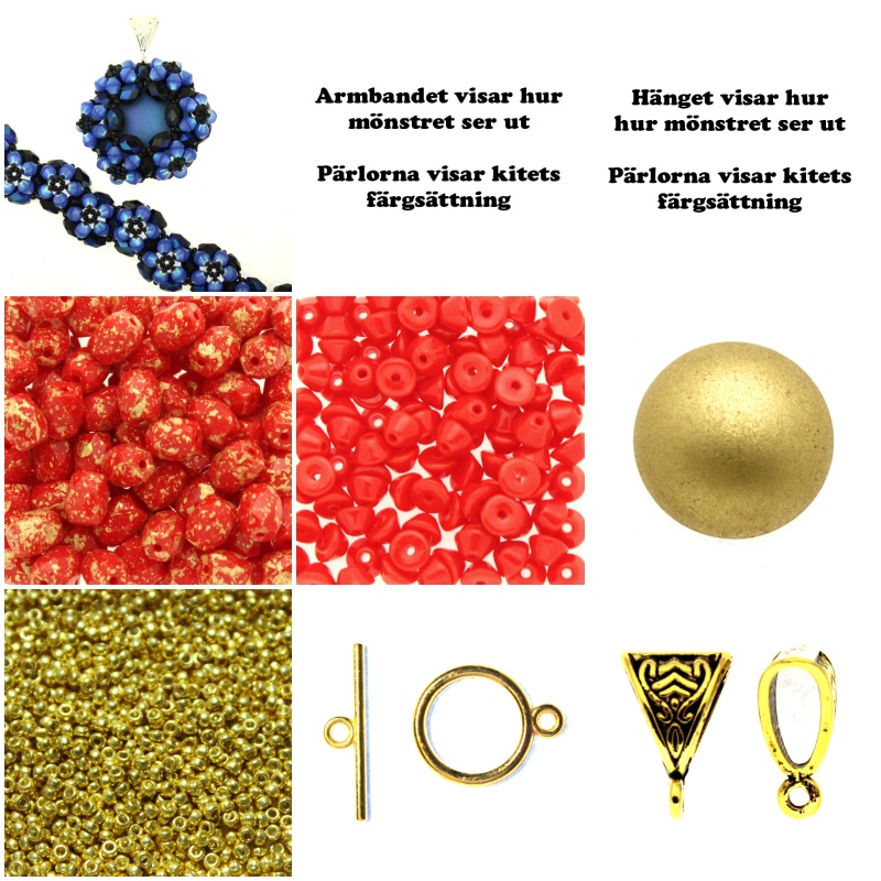 Röd/Guld Barkon Armband och Hänge Kit (EJ MÖNSTER ENDAST PÄRLOR)