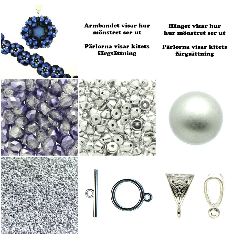 Lila/Silver Barkon Armband och Hänge Kit (EJ MÖNSTER ENDAST PÄRLOR)