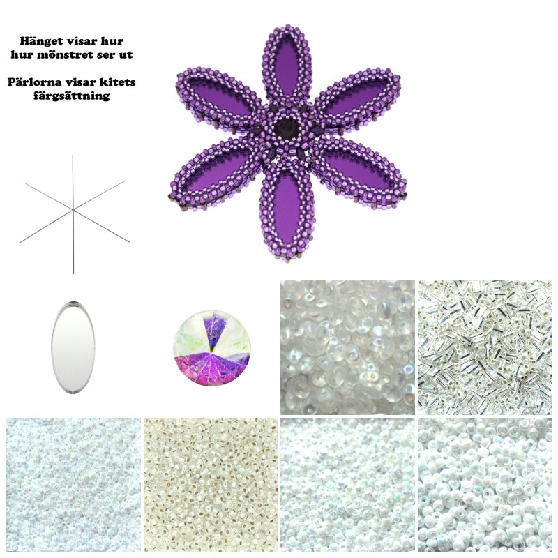 Silver/Vit Plexi Blomma Hänge Kit (EJ MÖNSTER ENDAST PÄRLOR)