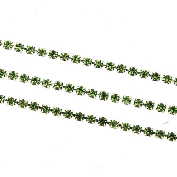 Light Green Silverfärgad metall Strasskedja 2mm 10cm