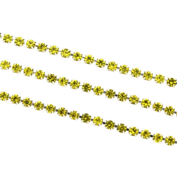 Yellow Silverfärgad metall Strasskedja 2mm 10cm