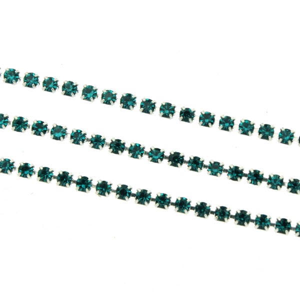 Sea Green Silverfärgad metall Strasskedja 2mm 10cm