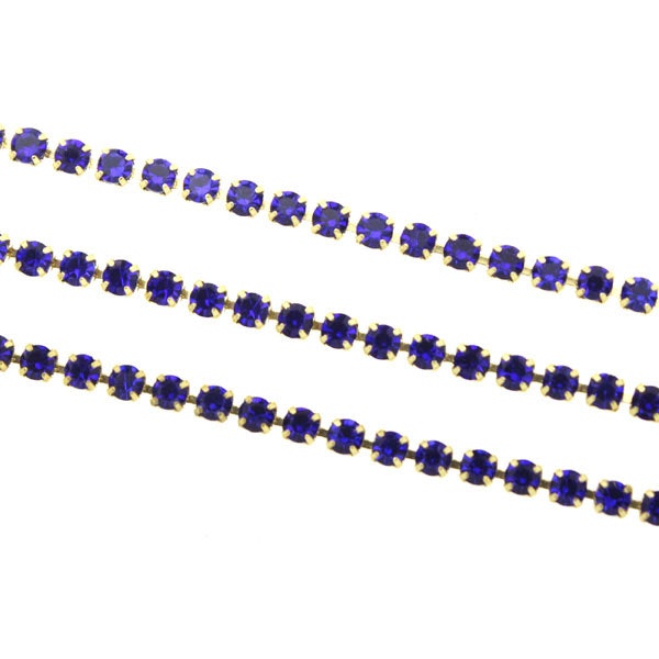 Cobalt Guldfärgad metall Strasskedja 2mm 10cm