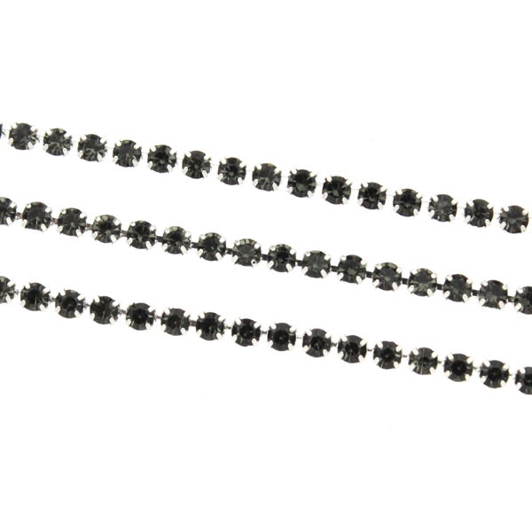 Black Diamond Silverfärgad metall Strasskedja 2mm 10cm